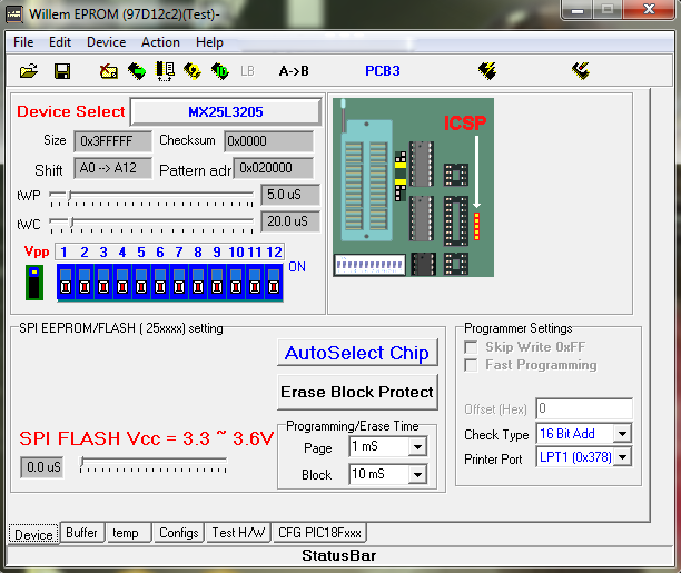 Программное обеспечение 0.98D11 программатора Willem с поддержкой SPI Flash 25XXxxx