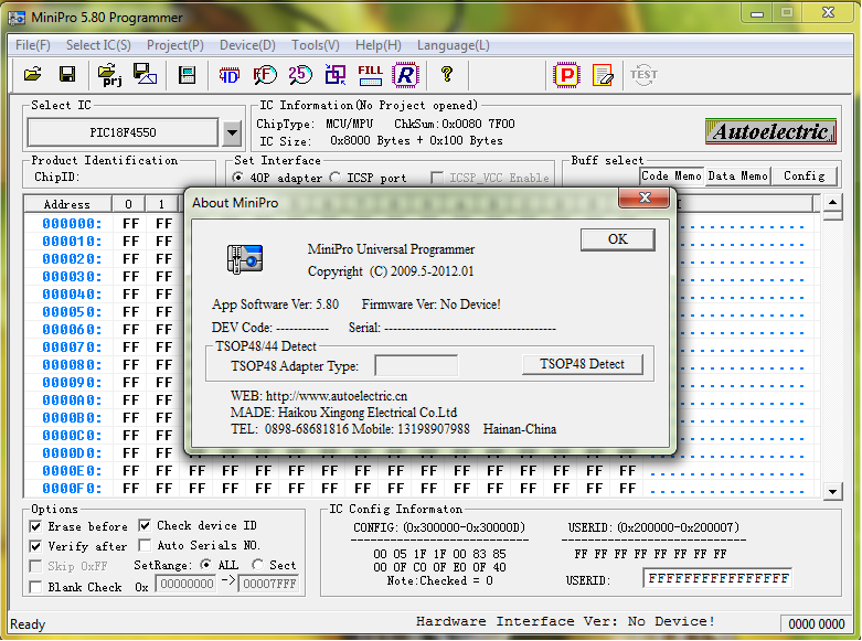 Программное обеспечение программатора MiniPro TL866A USB v5.80 от 1.11.12