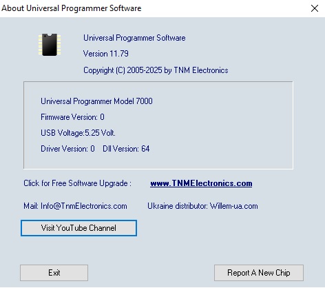 Обновление программного обеспечения программатора TNM 2000+, TNM 5000 USB Version 11.79 (April 16 2025) Обновление программного обеспечения программатора TNM 2000+, TNM 5000 USB Version 11.79 (April 16 2025)